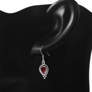 Ethnic Style Silver Earrings w Garnet CZ, e177
